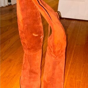 Coach Orange Suede Heeled Boots